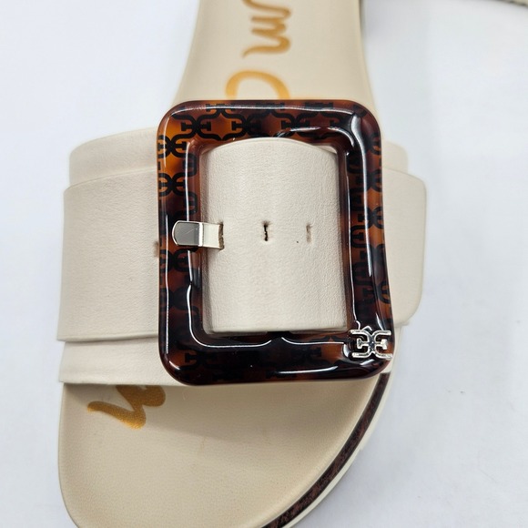 Sam Edelman Womens Ariane Platform Slide Sandals Cream Leather Tortoise Buckle 6 - Picture 7 of 11